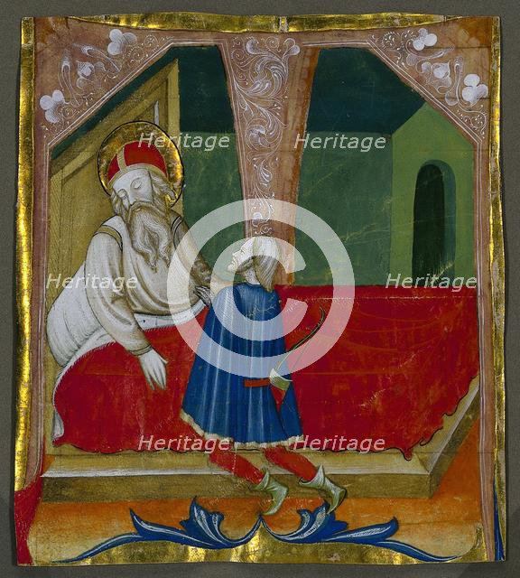 Initial T from a Choral Book with Isaac and Esau, c. 1460-1470. Creator: Bartolomeo da Gallarate (Italian).