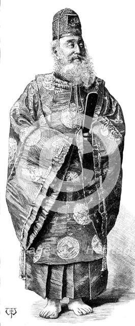 Street sketches in Tokio, Japan: Shinto priest in full costume, 1890. Creator: Unknown.