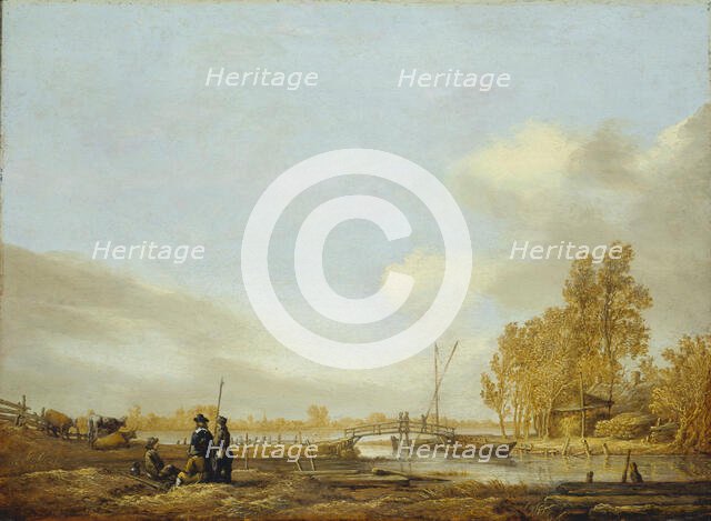 River Landscape with Footbridge, c1641. Creator: Aelbert Cuyp.