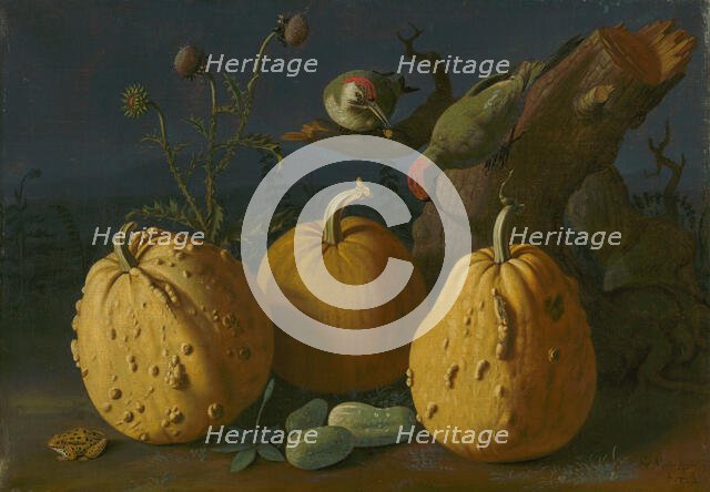 Still Life with Pumpkins and Cucumbers, 1734. Creator: Istvan Mihsaly Izbeghy.