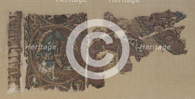 Embroidered border and field of animals in large roundels, 1000s-1100s. Creator: Unknown.