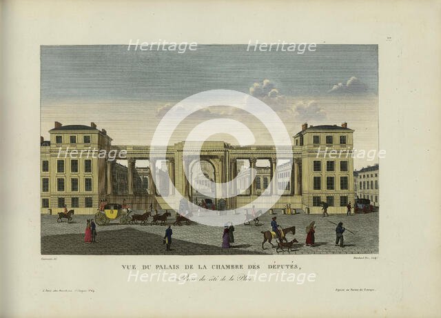 Vue du palais de la Chambre des députés, prise du côté de la place, 1817-1824. Creator: Courvoisier-Voisin, Henri (1757-1830).