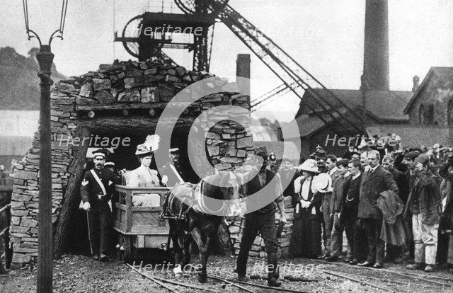 Queen Mary visiting a Welsh colliery, 1935. Artist: Unknown