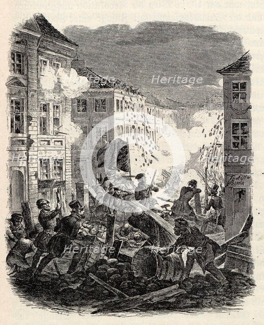 Barricade fighting at the Cölln Townhall in Berlin on the night of 18 to 19 March 1848. Creator: Kretschmer, Robert (1818-1872).