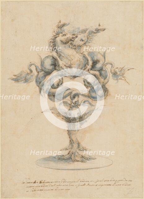 A Wine Decanter with Two Fighting Sea Horses, 1650/1670. Creator: Master of the Medici Banquet Decanters.