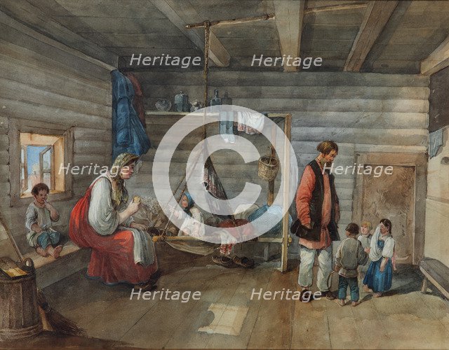 In a village house, 1841. Artist: Kolmann, Karl Ivanovich (1786-1846)