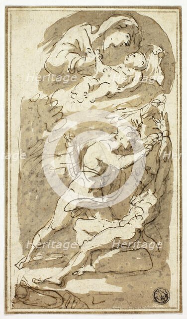 Sketches of Madonna and Child, Flaying of Marsyas, n.d. Creator: Style of Gaspare Diziani Italian, 1689-1767.