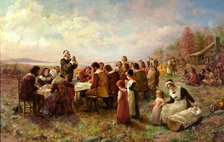 The First Thanksgiving at Plymouth, 1914. Creator: Brownscombe, Jennie Augusta (1850-1936).