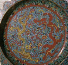 Chinese Ming Dynasty enamel dish with a design of dragons, 16th century. Artist: Unknown