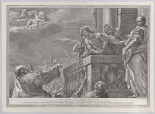 Christ on a balcony surrounded by guards, Pilate stands to the right gesturing towa..., ca. 1730-39. Creator: Pietro Monaco.