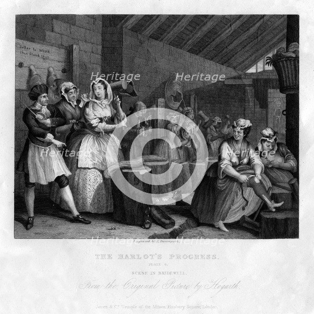 'In Bridewell beating hemp', plate IV of 'The Harlot's Progress', 1833.Artist: S Davenport