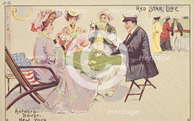 Passengers play cards on the deck of a Red Star liner, 1907. Creator: Unknown.