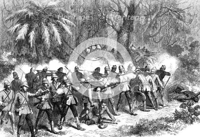 The Ashantee War: the 42nd Highlanders in the front - from a sketch by our special artist, 1874. Creator: Unknown.