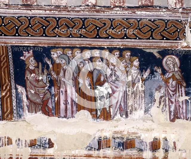 Chapel of Santa Maria del Monte of Liesa, scene of the martyrdom of St. Catherine, painting besid…