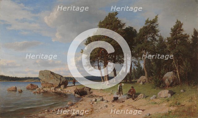 Fishermen on the Shore, 1865. Creator: Berndt Lindholm.