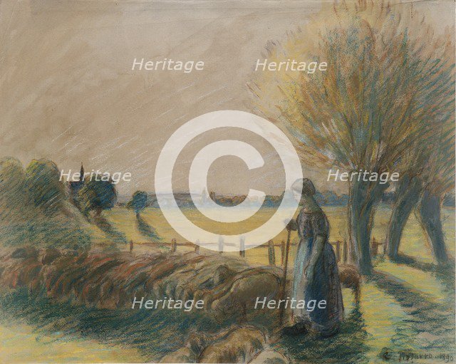 The shepherdess of Eragny, c1890s Artist: Camille Pissarro.