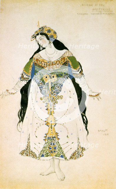 The Tsarevna, costume design for the Ballets Russes production of Stravinsky's The Firebird, 1910. Artist: Leon Bakst