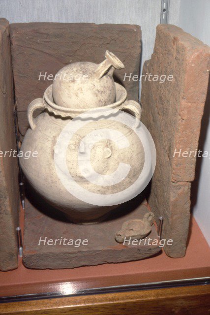 Roman Burial (Cremation) in a face urn, Colchester, Essex c125-200. Artist: Unknown.