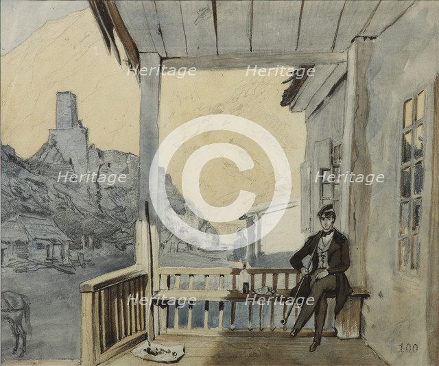 Count Sergey Vasilyevich Dolgorukov (1820-1853) at the Lars Station, 1840. Artist: Gagarin, Grigori Grigorievich (1810-1893)