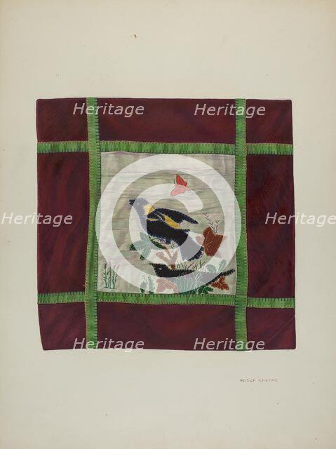 Applique Coverlet (Detail), 1941. Creator: Adolph Opstad.