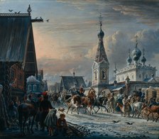 Street with Mail Coaches, 1829. Artist: Orlowski, Alexander Osipovich (1777-1832)