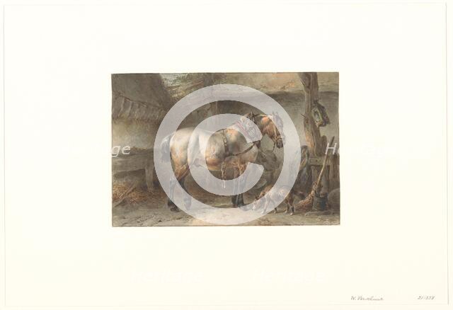 Horse and dog in a stable, 1851-1921. Creator: Wouter Verschuur.