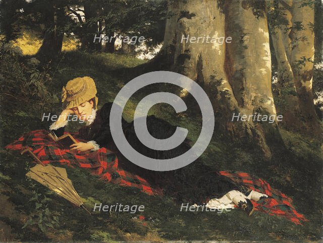 Woman Reading in a Forest, 1875. Creator: Benczúr, Gyula (1844-1920).