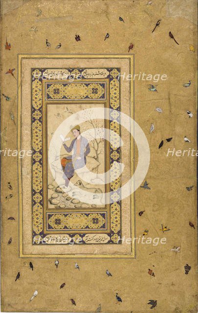 Young man reading in a landscape, c. 1608-1610. Creator: Indian Art.