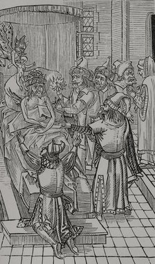 Mehmed II's soul is seized by the devil and Bajazet and Cem at his deathbed, 1481, (1496), 1877) Creator: Unknown.