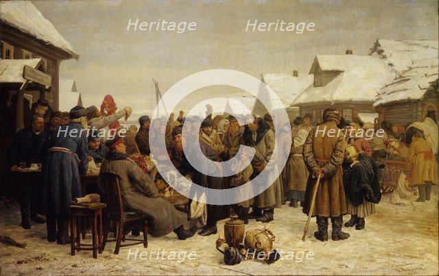 Public property auction for the arrears. Artist: Maximov, Vasili Maximovich (1844-1911)