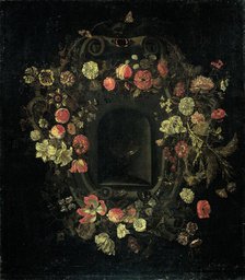 Wreath of Flowers encircling a Niche, 1659-1663. Creator: Karel Batist.