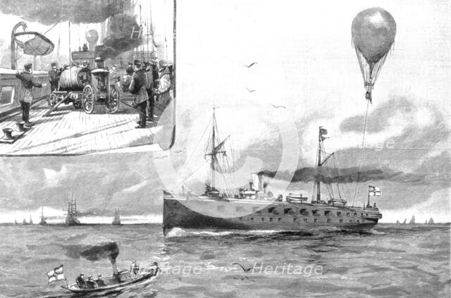 ''The German Naval Manoeuvers, Experimenting with a Balloon from the Gunnery Training Ship "Mars" at Creator: Unknown.