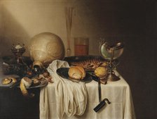 Still Life with a Bearded Man Crock and a Nautilus Shell Cup, First Half of 17th century. Creator: Stomme, Marten Boelema de (1611-1644).