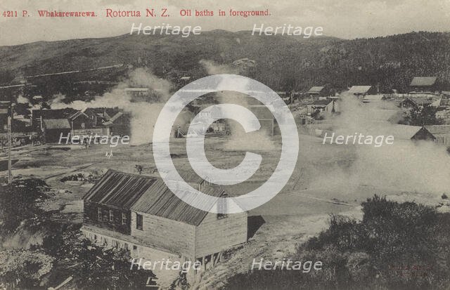 Whakarewarewa, Rotorua, New Zealand, oil baths in foreground,  1904-1915. Creator: Muir & Moodie.