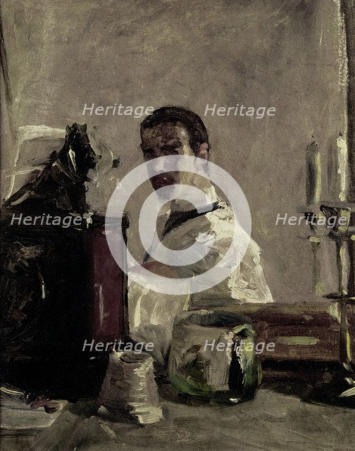 Self-portrait in front of a mirror. Artist: Toulouse-Lautrec, Henri, de (1864-1901)