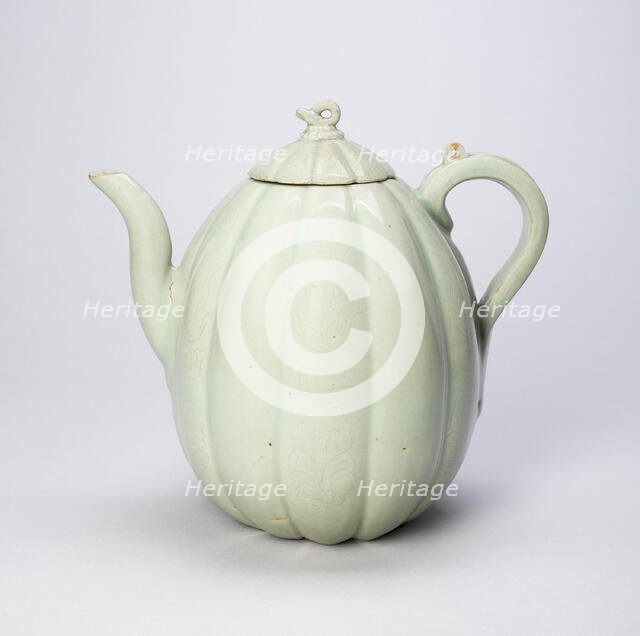 Melon-Shaped Ewer with Stylized Flowers, Korea, Goryeo dynasty (918-1392), 12th century. Creator: Unknown.