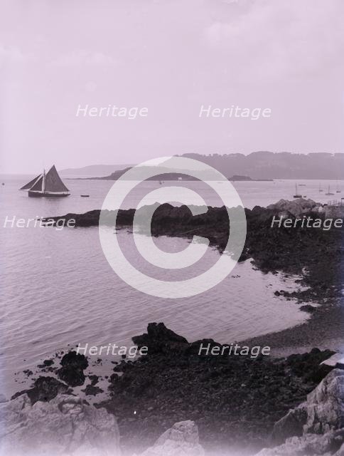 Sailing boat off the coast near Plymouth in Devon. Creator: Unknown.