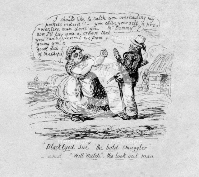 Black Eyed Sue the bold smuggler and Will Watch the look out man', 1829. Artist: George Cruikshank.