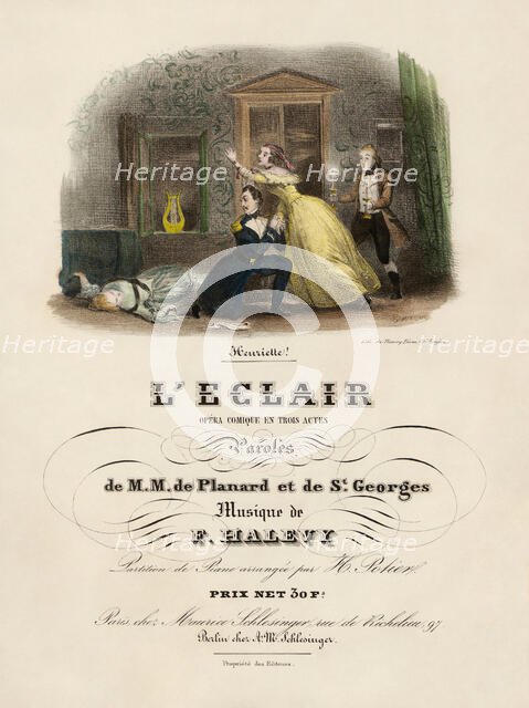 Cover of the vocal score of opera "L'éclair" by Fromental Halévy, 1836. Creator: Gavarni, Paul (1804-1866).