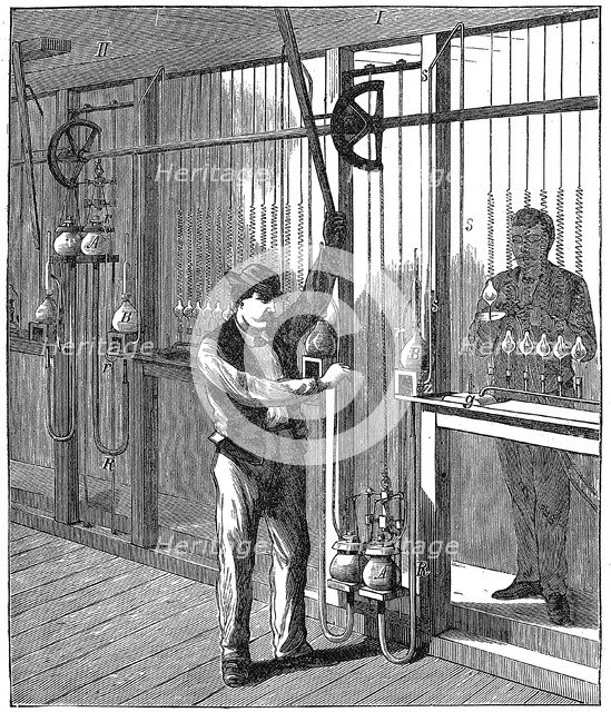 Manufacturing electric light bulbs, c1883 (1896). Artist: Unknown