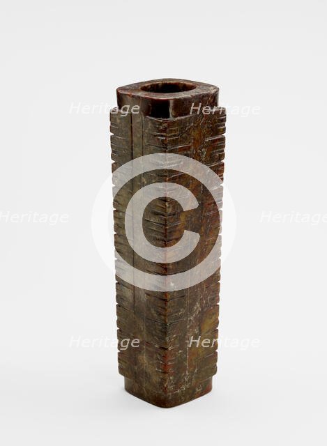 Eleven-tier tube (cong ?) with masks, Late Neolithic period, ca. 3300-2250 BCE. Creator: Unknown.