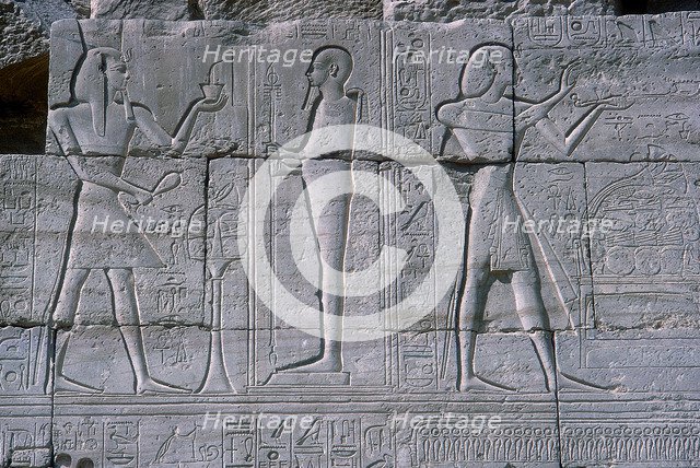 Relief showing Rameses II before Ptah, The Ramesseum, Temple of Rameses II, Luxor, Egypt, c1250 BC. Artist: Unknown