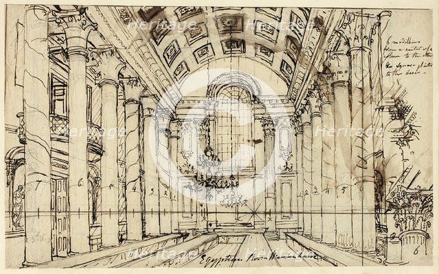 Study for Egyptian Hall Mansion House, from Microcosm of London, c. 1809. Creator: Augustus Charles Pugin.