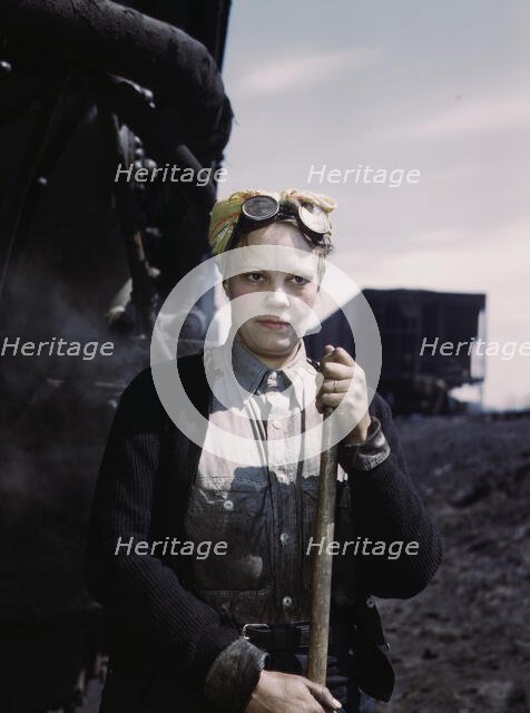 C. & N.W. R.R., Mrs. Irene Bracker, mother of two children, employed at the..., Clinton, Iowa, 1943. Creator: Jack Delano.
