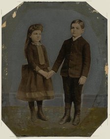 Portrait of boy and girl holding hands, 1860s-1880s. Creator: Unknown.