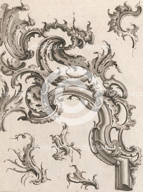 Various Designs for Rocaille Ornaments, Plate 1 from an Untitled Series of ..., Printed ca. 1750-56. Creator: Jacob Gottlieb Thelot.