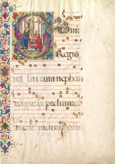 Manuscript Leaf with Saint John Gualbert in an Initial S, from an Antiphonary, early 16th century. Creator: Unknown.