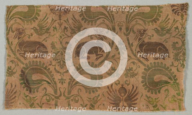 Silk with Dogs and Birds amid Vines, 1350-1400. Creator: Unknown.
