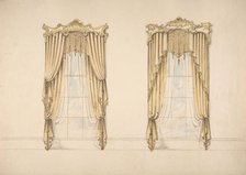 Design for Gold Curtains with Gold Fringes and a Gold and White Pediment, early 19th century. Creator: Anon.