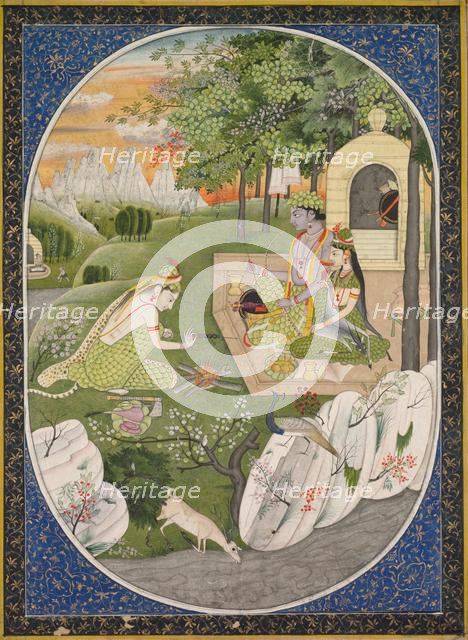 Rama, Sita and Lakshmana in the Forest, page from the Ramayana (Tales of God Rama), c. 1830. Creator: Unknown.